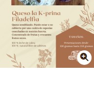 Etiqueta del queso la K-prina Filadelfia: queso semiblando con costra de especias de la huerta y concentrado de frutas y frutos secos